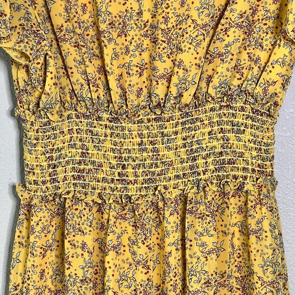 Max Studio Yellow Floral Midi Dress Smocked Waist with Ruffles Women Size Large - Picture 9 of 13